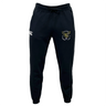 Hornets Rugby Club 1977 Leisure Sweatpants by EMB Canterbury, in black, featuring a drawstring waist, the Canterbury logo on the right thigh, and an embroidered Hornets badge with yellow and green detailing on the left thigh.
