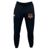 The Godzilla Rugby Football Club Leisure Sweatpant by EMB Canterbury are black athletic joggers made from organic cotton and recycled polyester, featuring a white “CCC” logo on the left thigh and a maroon and gold Griffins emblem with “GRIFFITH” text on the right thigh, displayed against a white background.