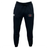 The Santa Rosa Youth Rugby Leisure Sweatpant by EMB Canterbury features a black design with a drawstring waist, made from recycled polyester fleece. It displays a white Canterbury logo on the left thigh and a Santa Rosa Rugby emblem on the right thigh, shown here against a white background.