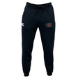 The Santa Rosa Youth Rugby Leisure Sweatpant by EMB Canterbury features a black design with a drawstring waist, made from recycled polyester fleece. It displays a white Canterbury logo on the left thigh and a Santa Rosa Rugby emblem on the right thigh, shown here against a white background.