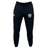 South Orange County Raptors Leisure Sweatpant by EMB Canterbury: Black athletic joggers made from recycled polyester fleece, designed with a drawstring waist, white EMB Canterbury logo on the left thigh, and South Orange County Raptors team crest on the right thigh, shown against a plain white background.