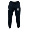 South Orange County Raptors Leisure Sweatpant by EMB Canterbury: Black athletic joggers made from recycled polyester fleece, designed with a drawstring waist, white EMB Canterbury logo on the left thigh, and South Orange County Raptors team crest on the right thigh, shown against a plain white background.