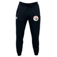 Society of Iowa Rugby Referees Leisure Sweatpant by EMB Canterbury, crafted from soft organic cotton sweatpants material, features a white logo on the right leg and a circular embroidered patch with a flower design on the left leg.