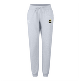 The Chicago Riot Women's Leisure Sweatpant by EMB Canterbury is crafted from organic cotton in light gray, featuring an elastic waistband, drawstring, side pockets, and two embroidered logos for everyday comfort.