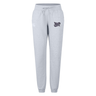 The Valley Panthers Girls Rugby Women’s Leisure Sweatpant by EMB Canterbury features a light gray design with an elastic waistband, adjustable drawstring, cuffed ankles, and two small printed logos on the upper front left and right sides. Crafted from soft organic cotton, these sweatpants provide all-day comfort.