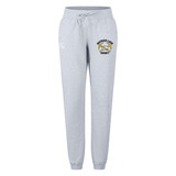 Light gray Mother Lode Women’s Leisure Sweatpant by Canterbury featuring a drawstring waist and a thigh graphic with two crossed gold pickaxes and the text “MOTHER LODE RUGBY.”