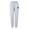The Cypress Warriors Men's Rugby Women's Leisure Sweatpant by EMB Canterbury features light grey organic cotton, a drawstring waist, cuffed ankles, and two embroidered front logos, displayed against a white background.