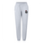 The Birmingham Iron Women’s Leisure Sweatpant by EMB Canterbury features light gray organic cotton, a drawstring waist, side pockets, and a knight’s helmet “IRON” logo—perfect for comfort and style.