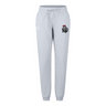 The Birmingham Iron Women’s Leisure Sweatpant by EMB Canterbury features light gray organic cotton, a drawstring waist, side pockets, and a knight’s helmet “IRON” logo—perfect for comfort and style.