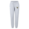 Introducing the Hornets Rugby Club 1977 Women's Leisure Sweatpant by EMB Canterbury: a light gray sweatpant featuring a bee graphic on the left thigh and a white text logo on the right hip. Designed with an elastic waistband and drawstring for adjustable comfort, these sweatpants are crafted from soft organic cotton by Canterbury for ultimate leisure style.