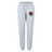 Introducing the Godzilla Rugby Football Club Women’s Leisure Sweatpant by EMB Canterbury: a light gray sweatpant made from soft organic cotton fleece, featuring a comfortable drawstring waist and a vibrant embroidered patch of the Godzilla RFC rooster and shield on the left thigh.