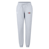 Light gray Santa Rosa Youth Rugby Women’s Leisure Sweatpant by EMB Canterbury, designed with a drawstring waistband, features a small embroidered rose on the left pocket and subtle white text on the right. Made from soft organic cotton, these Canterbury sweatpants provide comfort and effortless style.