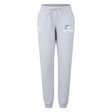 The EMB Canterbury NC Rugby Academy - Megalodons Women's Leisure Sweatpant features light gray organic cotton, a drawstring waist, and a teal and white "Megalodons" logo on the upper left thigh.