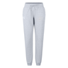 Introducing the New Saint Andrews College Women’s Leisure Sweatpant by EMB Canterbury: light grey jogger pants made from premium organic cotton for ultimate comfort. These sweatpants feature a drawstring waist, elastic cuffs, and two printed logos on the upper front of each leg. Perfect for women’s leisurewear, they are photographed against a white background.