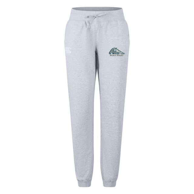 Light gray University of New Hampshire Women’s Leisure Sweatpant by Canterbury featuring a drawstring waist, ribbed cuffs, and a rugby logo on the left hip.