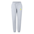 The Littleton Women Rugby Club Women's Leisure Sweatpant by EMB Canterbury features a light gray color, organic cotton, a drawstring waist, side pockets, and a small colorful avocado graphic on the left thigh.