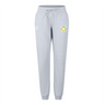 The Littleton Women Rugby Club Women's Leisure Sweatpant by EMB Canterbury features a light gray color, organic cotton, a drawstring waist, side pockets, and a small colorful avocado graphic on the left thigh.