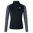 The Brighton High School Women's Elite First Layer by EMB Canterbury is a black and gray long-sleeve zip-up athletic top, crafted with moisture-wicking honeycomb fabric and featuring a small logo on the chest and another near the shoulder.
