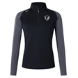 The DePaul University Women's Elite First Layer by Canterbury is a long-sleeve athletic top in black and gray, featuring VapoDri technology, a quarter zip, and a white EMB Canterbury logo on the chest.