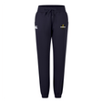 Chicago Riot Women's Leisure Sweatpant by EMB Canterbury in navy blue, featuring an elastic waistband, drawstring, and two embroidered front thigh logos; displayed against a white background.