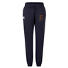 Navy blue EMB Canterbury Aging Alabama Rugby Players Women’s Leisure Sweatpant featuring a logo of an Alabama outline and a figure playing lacrosse on the left thigh.