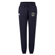 Navy blue ICRON Women’s Leisure Sweatpant by Canterbury featuring a drawstring waist, cuffed ankles, and logos on the upper thighs.