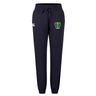 Black organic cotton Rock Rugby Women’s Leisure Sweatpant by Canterbury featuring a drawstring waist, cuffed ankles, and a “Rock Rugby Lions” emblem on the thigh.