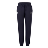 The Cypress Warriors Women's Leisure Sweatpant by EMB Canterbury features an adjustable drawstring waistband, white left-thigh logo, and embroidered right-thigh crest—stylish and comfortable for any occasion.
