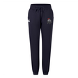 Birmingham Iron Women's Football Leisure Sweatpant by EMB Canterbury in navy blue, featuring a drawstring waist, dual thigh logos, and cuffed ankles, shown on a plain white background.