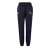 Birmingham Iron Women's Football Leisure Sweatpant by EMB Canterbury in navy blue, featuring a drawstring waist, dual thigh logos, and cuffed ankles, shown on a plain white background.