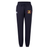The Potomac Exiles Rugby Club Women's Leisure Sweatpant by EMB Canterbury is made from organic cotton sweatpants material in navy blue, featuring a drawstring waist, cuffed ankles, a white Canterbury brand logo on the right side, and a colorful crest emblem on the left hip for a classic Canterbury look.