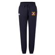 The Potomac Exiles Rugby Club Women's Leisure Sweatpant by EMB Canterbury is made from organic cotton sweatpants material in navy blue, featuring a drawstring waist, cuffed ankles, a white Canterbury brand logo on the right side, and a colorful crest emblem on the left hip for a classic Canterbury look.
