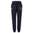 The Spartan Youth Rugby Women's Leisure Sweatpant by EMB Canterbury features navy blue fabric, an elastic waistband with drawstring, a white Canterbury logo on the right thigh, and a yellow and blue emblem on the left thigh—ideal for leisure.