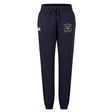 The Hornets Rugby Club 1977 Women's Leisure Sweatpant by EMB Canterbury is crafted from soft organic cotton sweatpants material, featuring a navy blue color with a drawstring waist, elastic cuffs, a white Canterbury logo on the left thigh, and an embroidered crest with a fox and text on the right thigh, displayed on a white background.