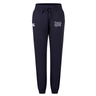 The Valley Panthers Girls Rugby Women’s Leisure Sweatpant by Canterbury from EMB Canterbury showcases a navy blue design with elastic cuffs, a drawstring waist, and two white embroidered logos on the front thighs. Expertly crafted from organic cotton, these sweatpants combine comfort and style, making them the perfect addition to your women’s leisurewear collection.