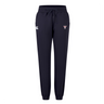The EMB Canterbury Superior Rugby Club Women's Leisure Sweatpant features navy blue fabric, elastic cuffs, a drawstring waistband, and two front embroidered logos, inspired by classic Canterbury rugby pants.
