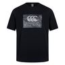 The Canterbury Force T-Shirt from Canterbury is a relaxed fit black tee with a gray graphic and brand logo on the front, ideal for versatile casual wear.
