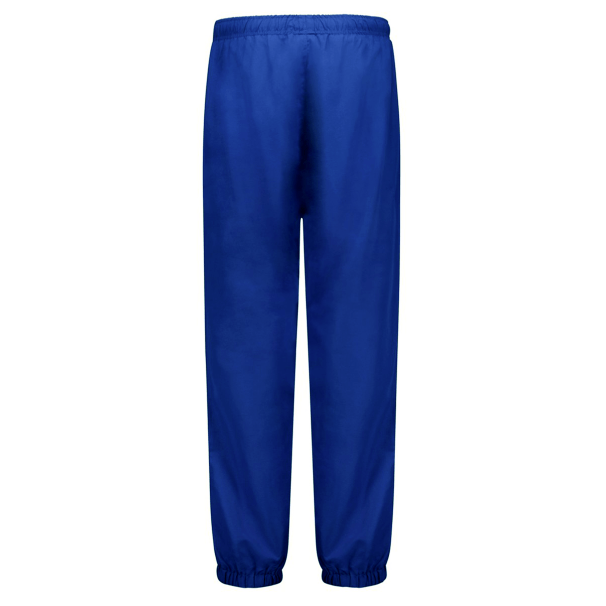 A pair of plain blue Canterbury Legends Stadium Track Pants with an elastic waist and elastic cuffs at the ankles, shown from the back.