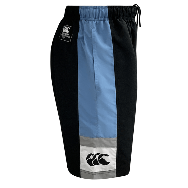 Black and blue Nike Legend Panel Short with a white stripe and Nike logo on the left leg, featuring an elastic waistband.