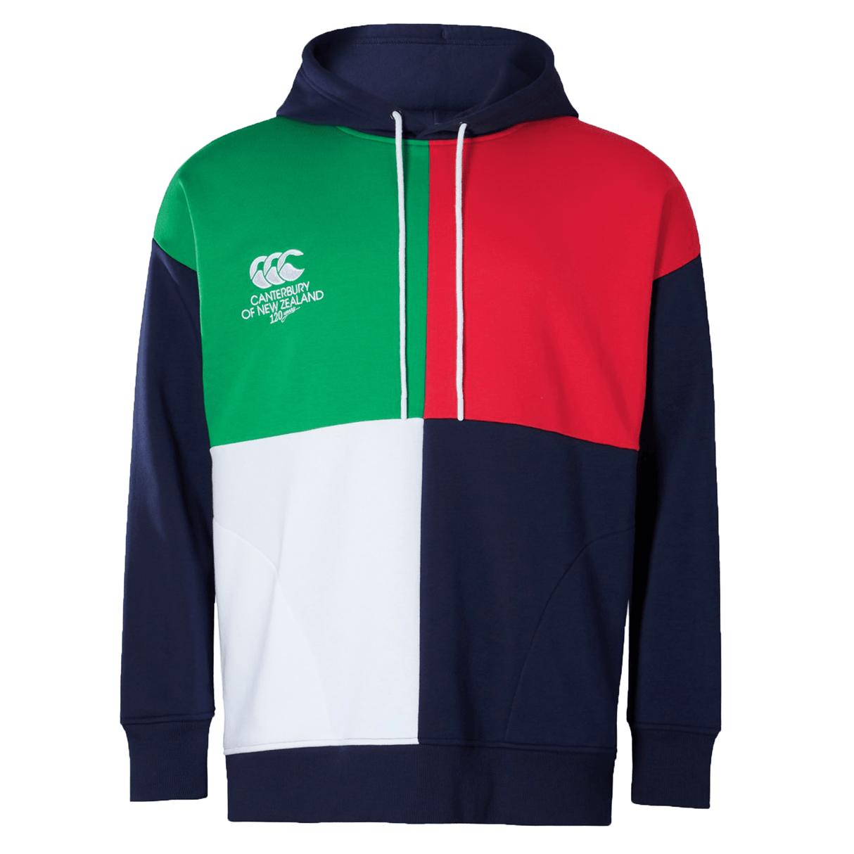 Just In! A Canterbury Harlequin Hoody with a hood, in navy, red, green and white.