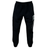 These Canterbury Uglies Stadium Pants from Canterbury feature black track pants with an elastic waistband and cuffs, adorned with a white and blue graphic design on the left thigh. Combining style and comfort, these pants have a tapered leg design.