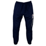 The Canterbury Uglies Stadium Pants, designed by Canterbury, come in a stylish navy blue color with an elastic waistband and cuffs. They feature a logo and a multicolored design on the left leg, along with a tapered leg for a modern fit.