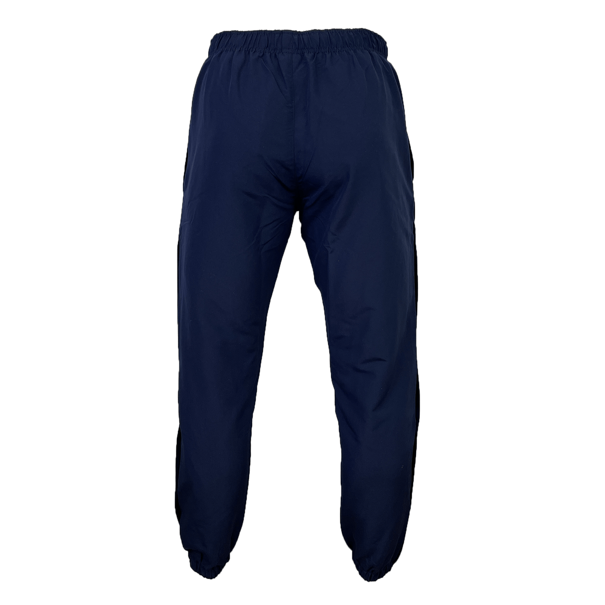 Displayed against a white background, the navy blue Canterbury Uglies Stadium Pants showcase an elastic waistband, tapered leg design, and elastic cuffs at the ankles.