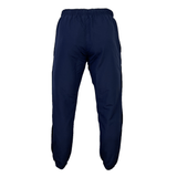 Displayed against a white background, the navy blue Canterbury Uglies Stadium Pants showcase an elastic waistband, tapered leg design, and elastic cuffs at the ankles.