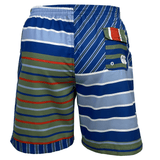 The Canterbury Uglies Awning 8in Woven Swim Short is a standout piece in the Canterbury Men's collection, featuring multicolored stripes with vibrant vertical and horizontal patterns in blue, green, red, and white. These shorts are designed with a chlorine-resistant fabric and include a convenient back pocket.