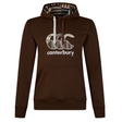The Canterbury Uglies Hoodie by Canterbury showcases "Canterbury" and a stylized CCC logo on the front. It features a kangaroo pocket, striped hood lining, and white drawstrings for a classic look.