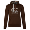 The Canterbury Uglies Hoodie by Canterbury showcases "Canterbury" and a stylized CCC logo on the front. It features a kangaroo pocket, striped hood lining, and white drawstrings for a classic look.