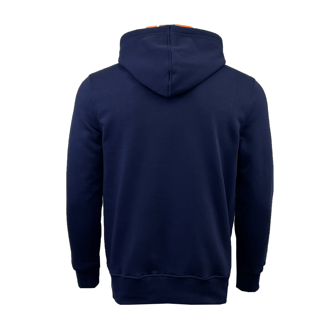 Back view of a navy blue Canterbury Uglies Logo Pullover Hoodie with long sleeves, featuring the stylized CCC logo from Canterbury.
