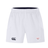 The EMB Canterbury Superior Rugby Club Advantage Short 2.0 features an elastic waistband, side pockets, a black logo on the left leg, and a red-and-black emblem on the right—crafted with recycled content for eco-friendly style.