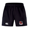 Discover the Southern Pines Youth Rugby Advantage Short 2.0 by EMB Canterbury. These black sports shorts feature a white logo and red and white crest, crafted with recycled content for an eco-friendly edge.
